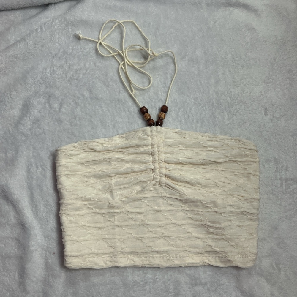 Cream Halter Top with Beaded Detail
